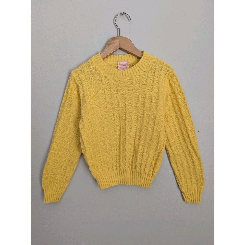 Vintage 70s Sears Girls Sweater Acrylic Butter Sunny Yellow Cable Knit 6 Canada